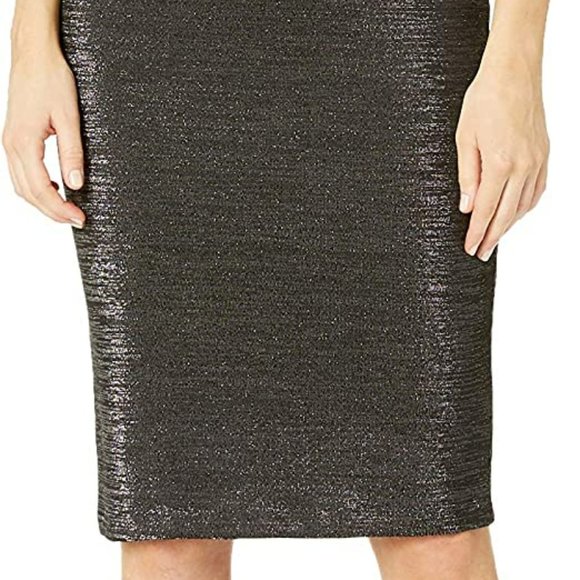 NWT ADRIANNA PAPELL | Metallic Midi Cocktail Dress - Picture 5 of 11